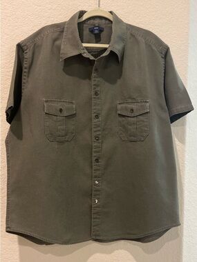 Vintage 2002 GAP Linen Blend Button Down Utility Shirt | XXL Olive Short Sleeve